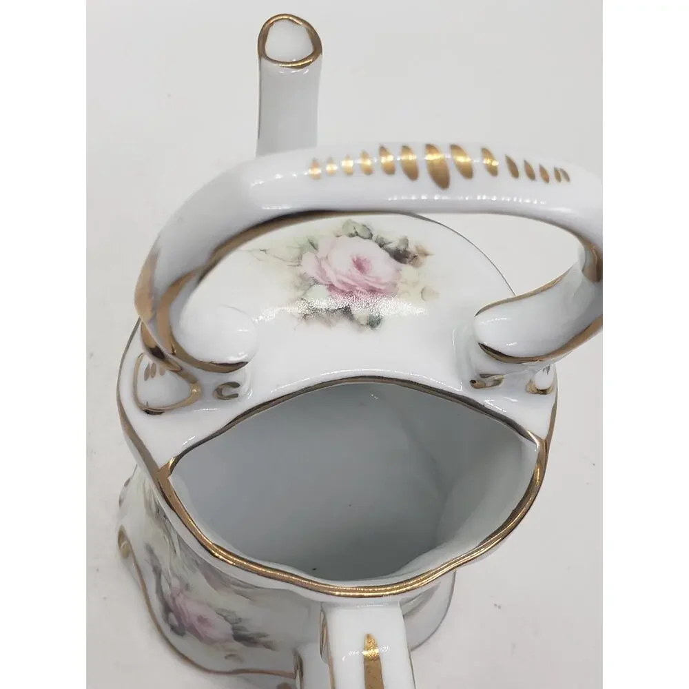 Vintage Limoges France Hand Painted Porcelain Watering Can Teapot Floral Roses